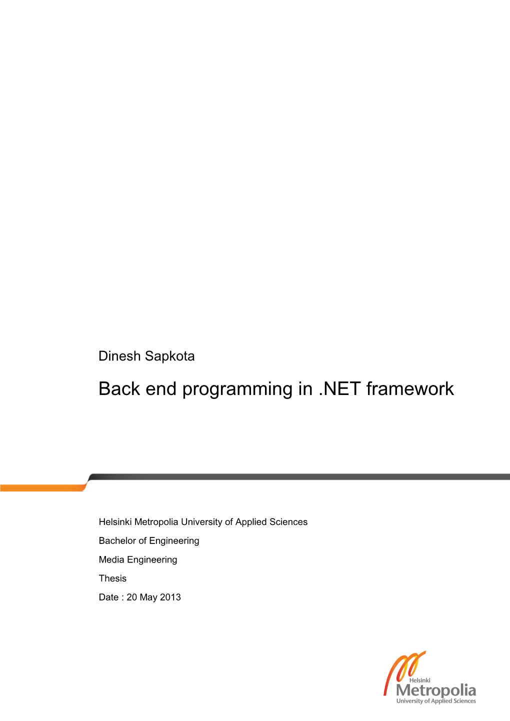 Back End Programming in .NET Framework