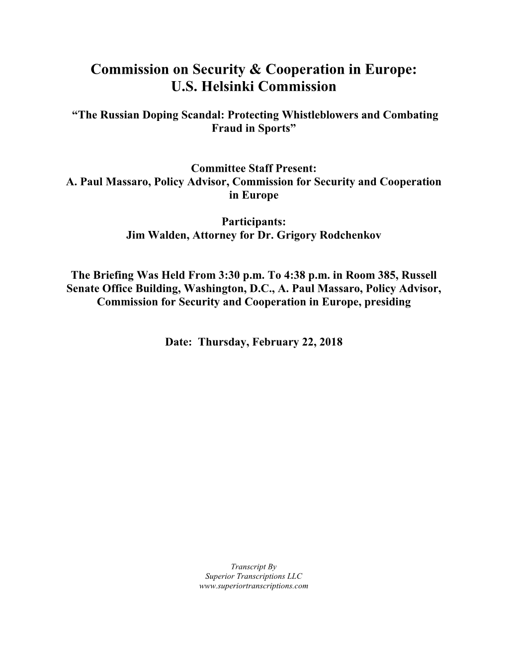 Commission on Security & Cooperation in Europe: U.S