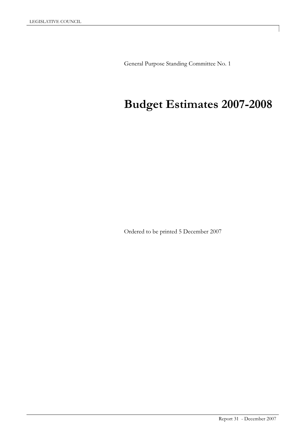 Budget Estimates 2007-2008