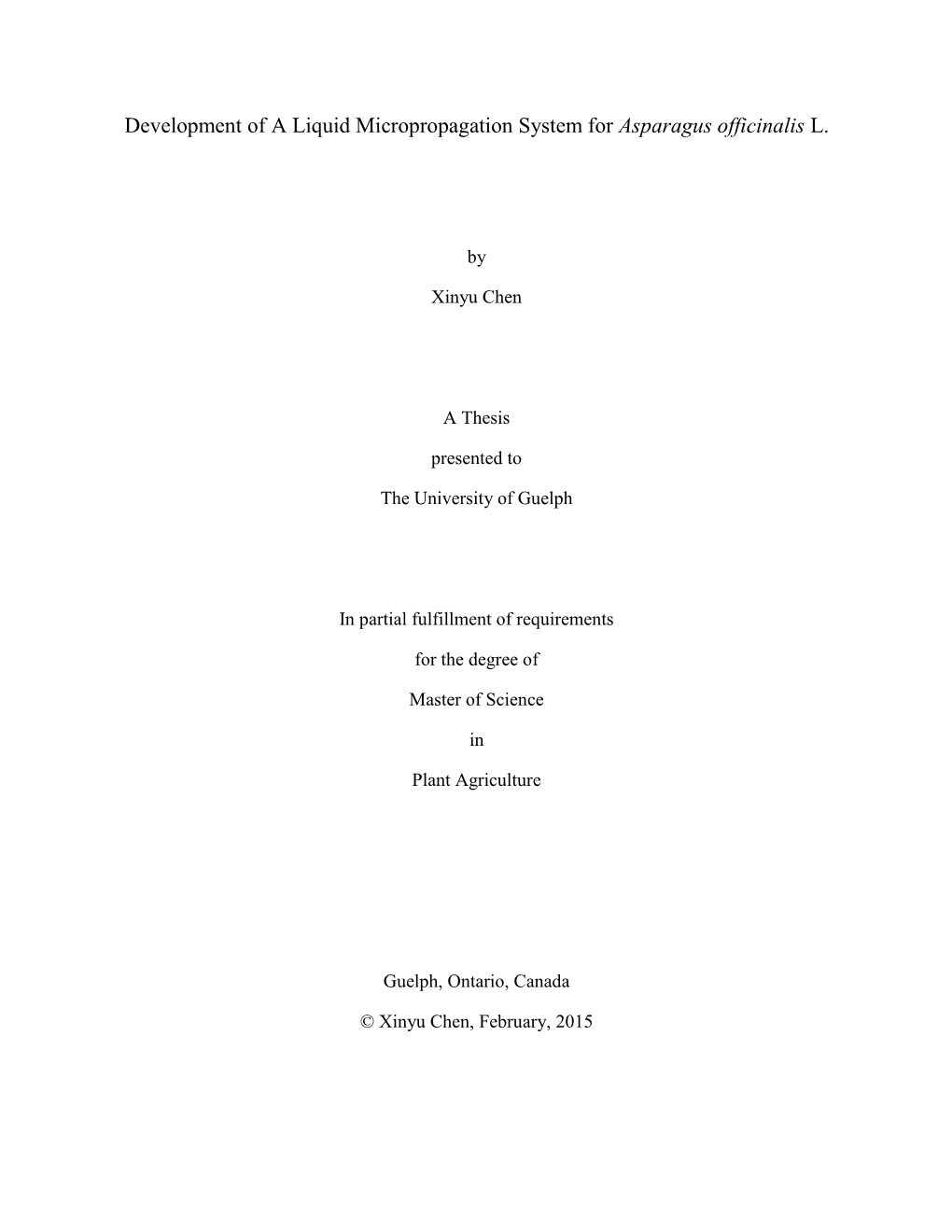 Development of a Liquid Micropropagation System for Asparagus Officinalis L