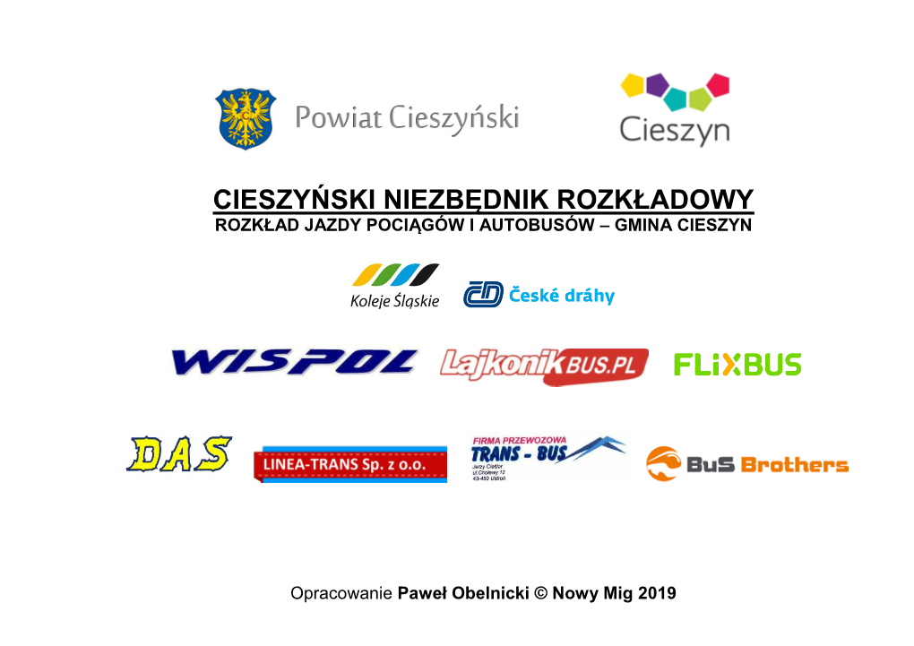 Cieszyński Niezbędnik Rozkładowy Rozkład Jazdy Pociągów I Autobusów – Gmina Cieszyn