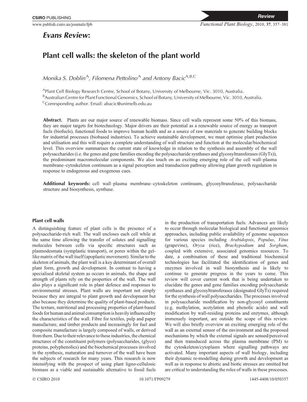 Plant Cell Walls: the Skeleton of the Plant World