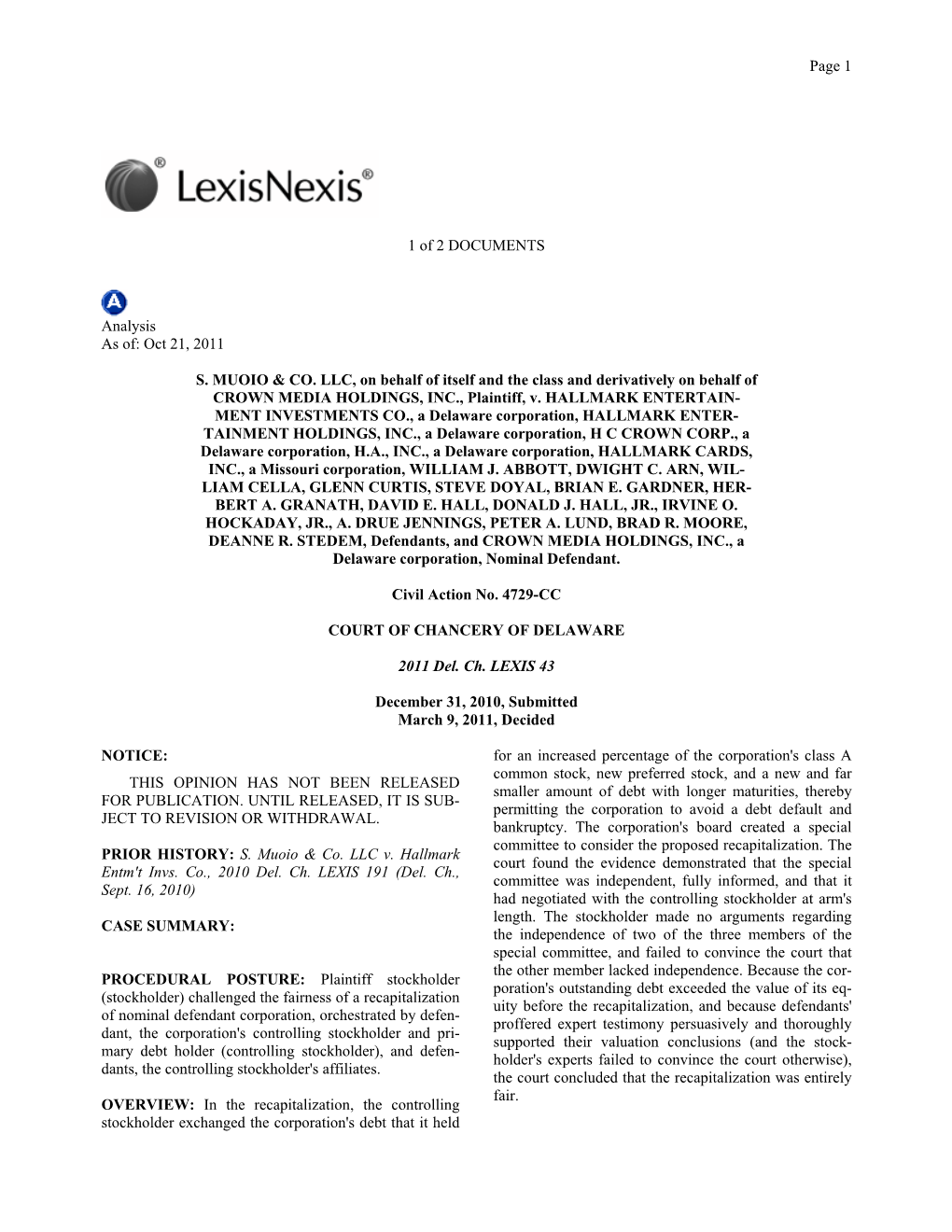 5. Muoio V. Crown Media Case