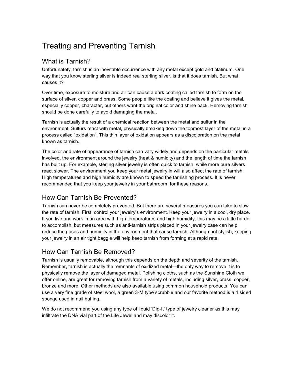 Treating and Preventing Tarnish