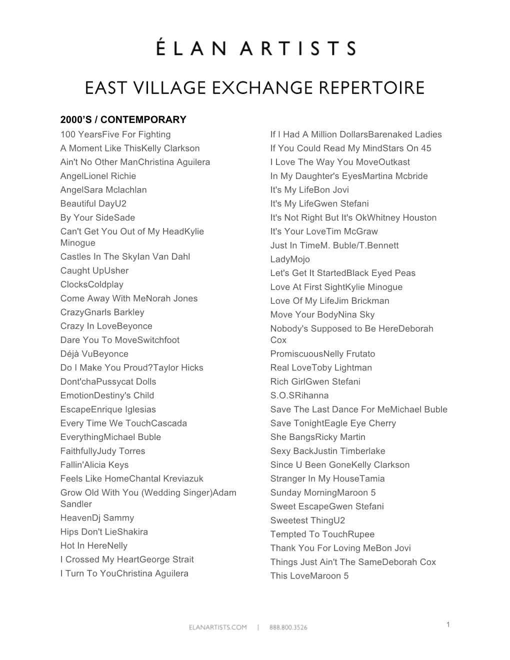 East Village Exchange Repertoire