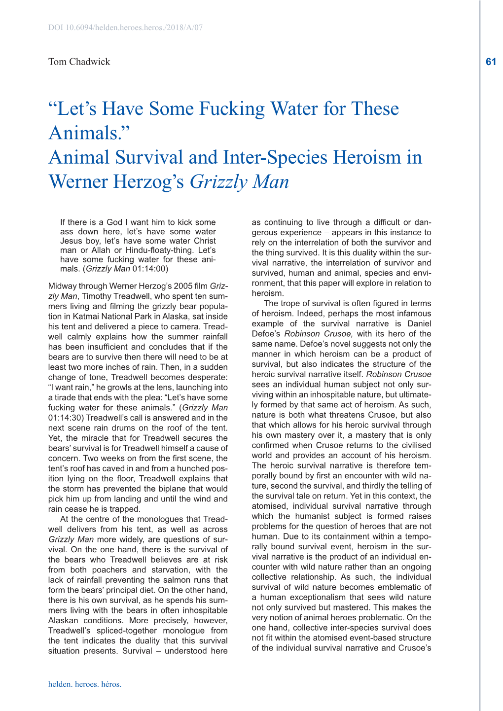 Animal Survival and Inter-Species Heroism in Werner Herzog's Grizzly