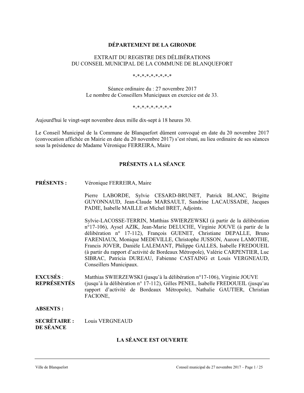 Département De La Gironde Extrait Du Registre Des Délibérations Du Conseil Municipal De La Commune De Blanquefort