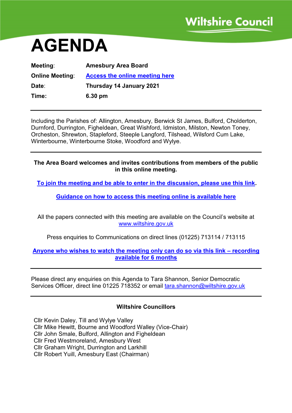 (Public Pack)Agenda Document for Amesbury Area Board, 14/01/2021 18:30