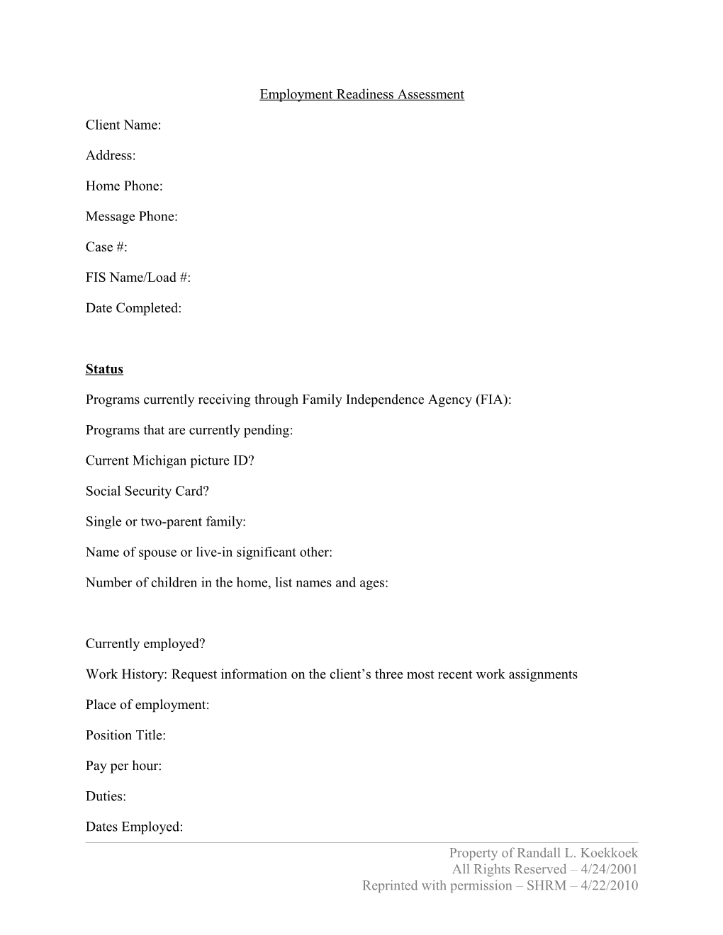 Employment Readiness Assessment