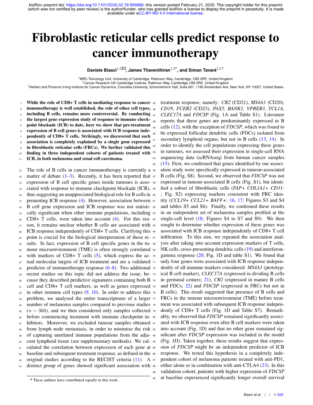 Fibroblastic Reticular Cells Predict Response to Cancer Immunotherapy
