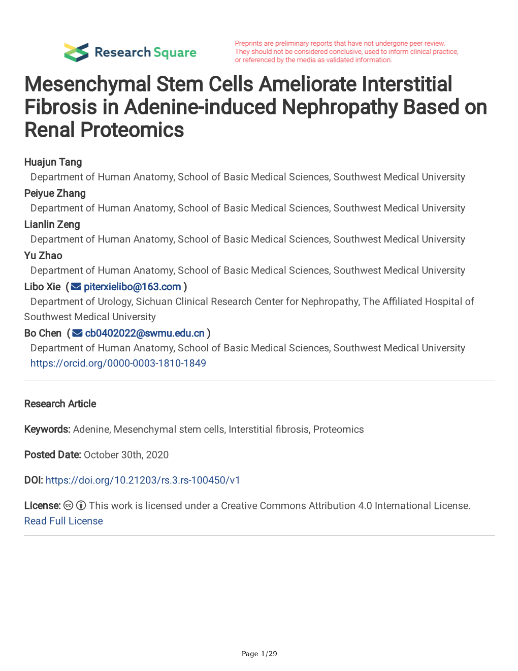 Mesenchymal Stem Cells Ameliorate Interstitial Fibrosis in Adenine-Induced Nephropathy Based on Renal Proteomics