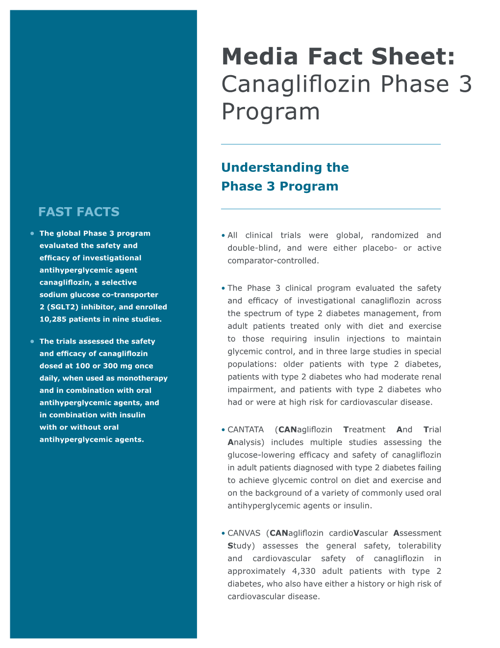 Canagliflozin Phase 3 Program Media Fact Sheet
