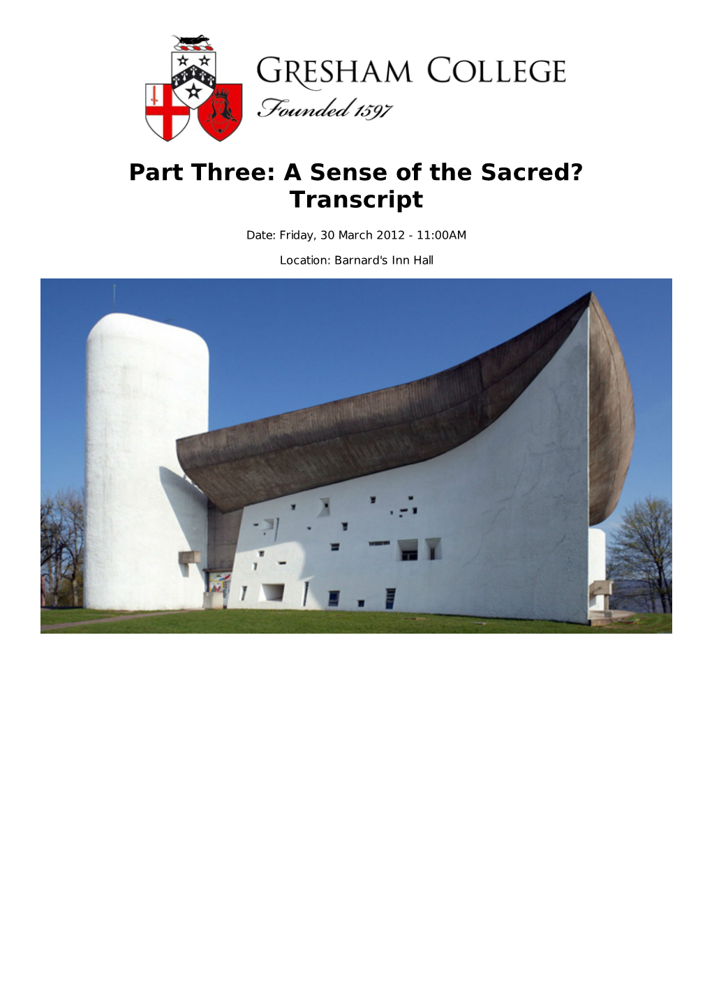 Part Three: a Sense of the Sacred? Transcript