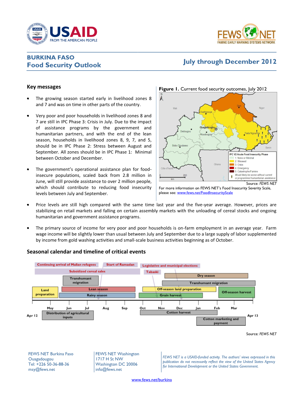 BURKINA FASO Food Security Outlook July Through December 2012