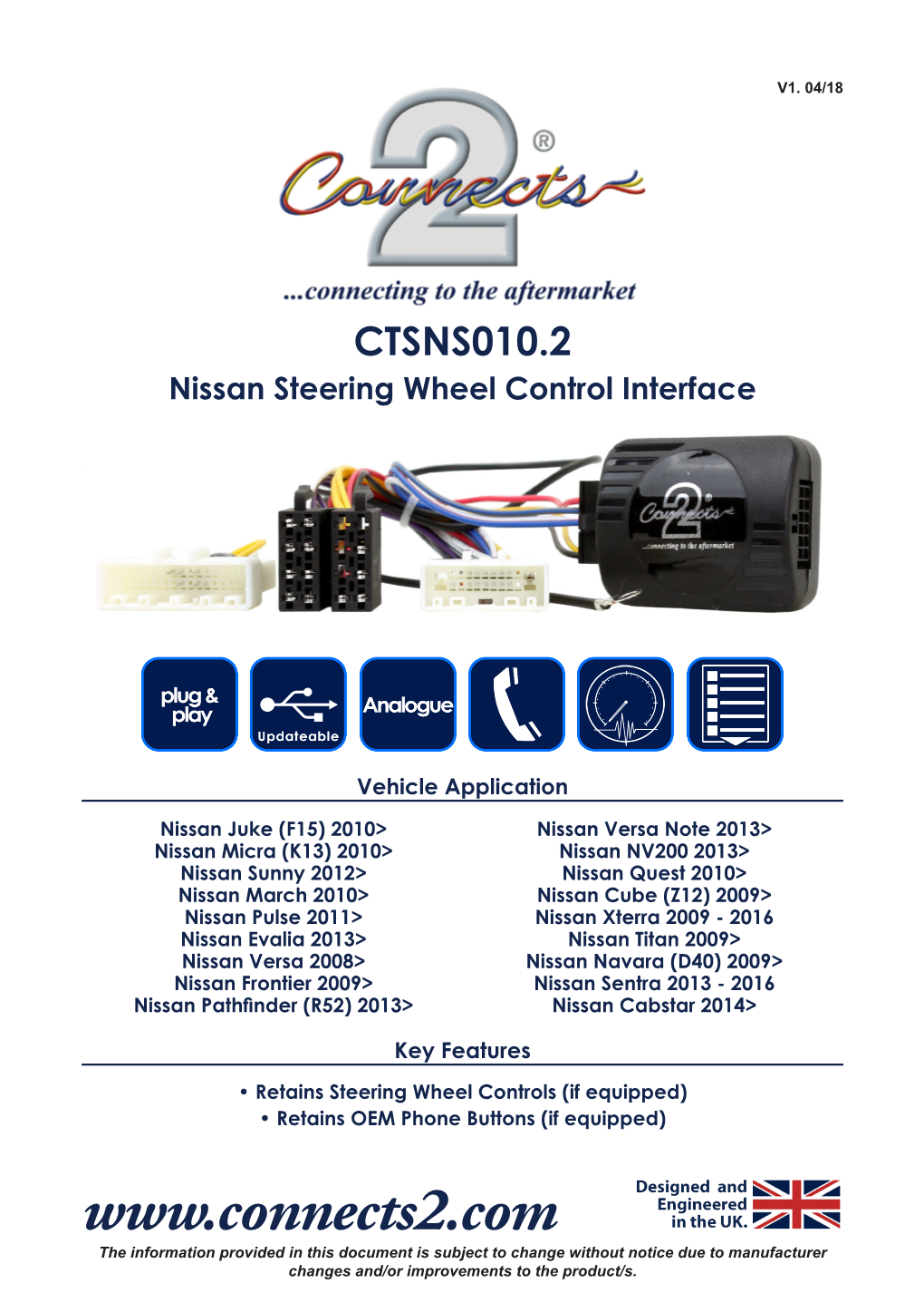 CTSNS010.2 Nissan Steering Wheel Control Interface