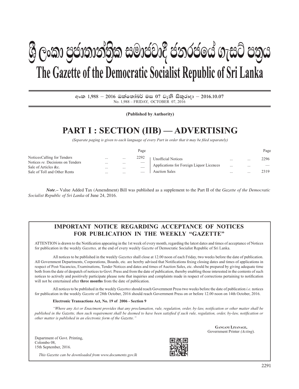 YS% ,Xld M%Cd;Dka;S%L Iudcjd§ Ckrcfha .Eiü M;%H the Gazette of the Democratic Socialist Republic of Sri Lanka