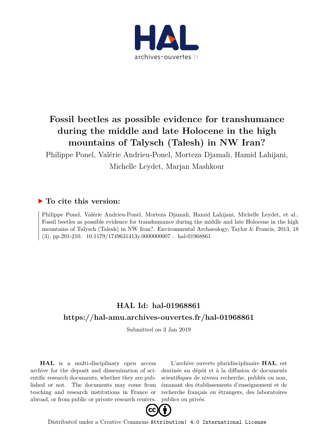 Fossil Beetles As Possible Evidence for Transhumance