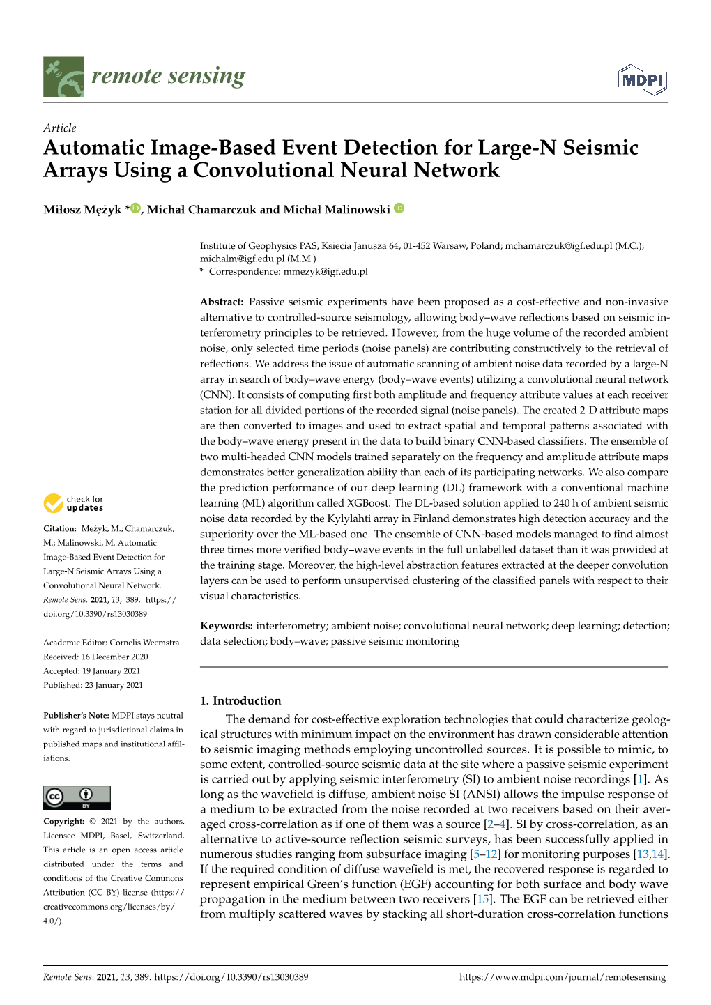 Automatic Image-Based Event Detection for Large-N Seismic Arrays Using a Convolutional Neural Network