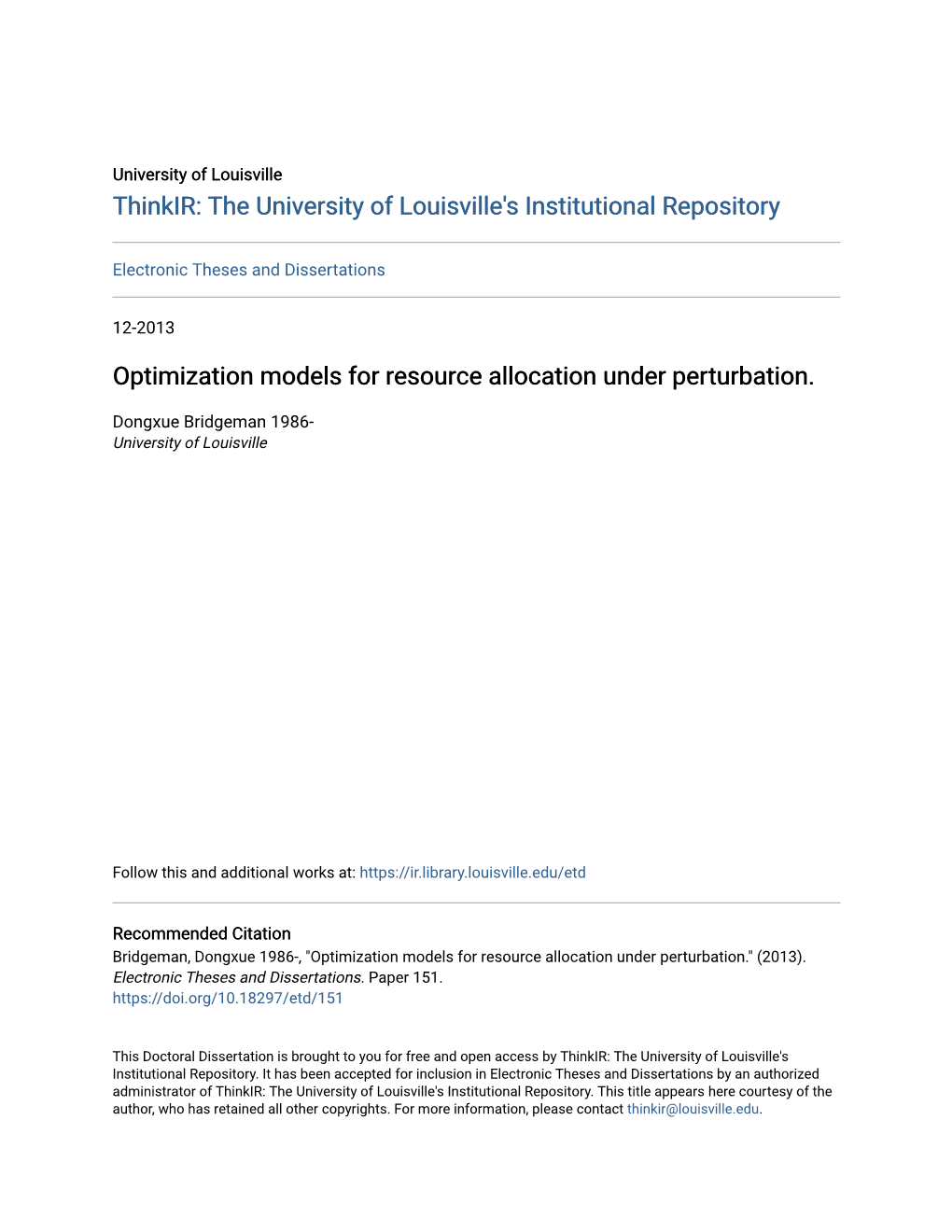 Optimization Models for Resource Allocation Under Perturbation