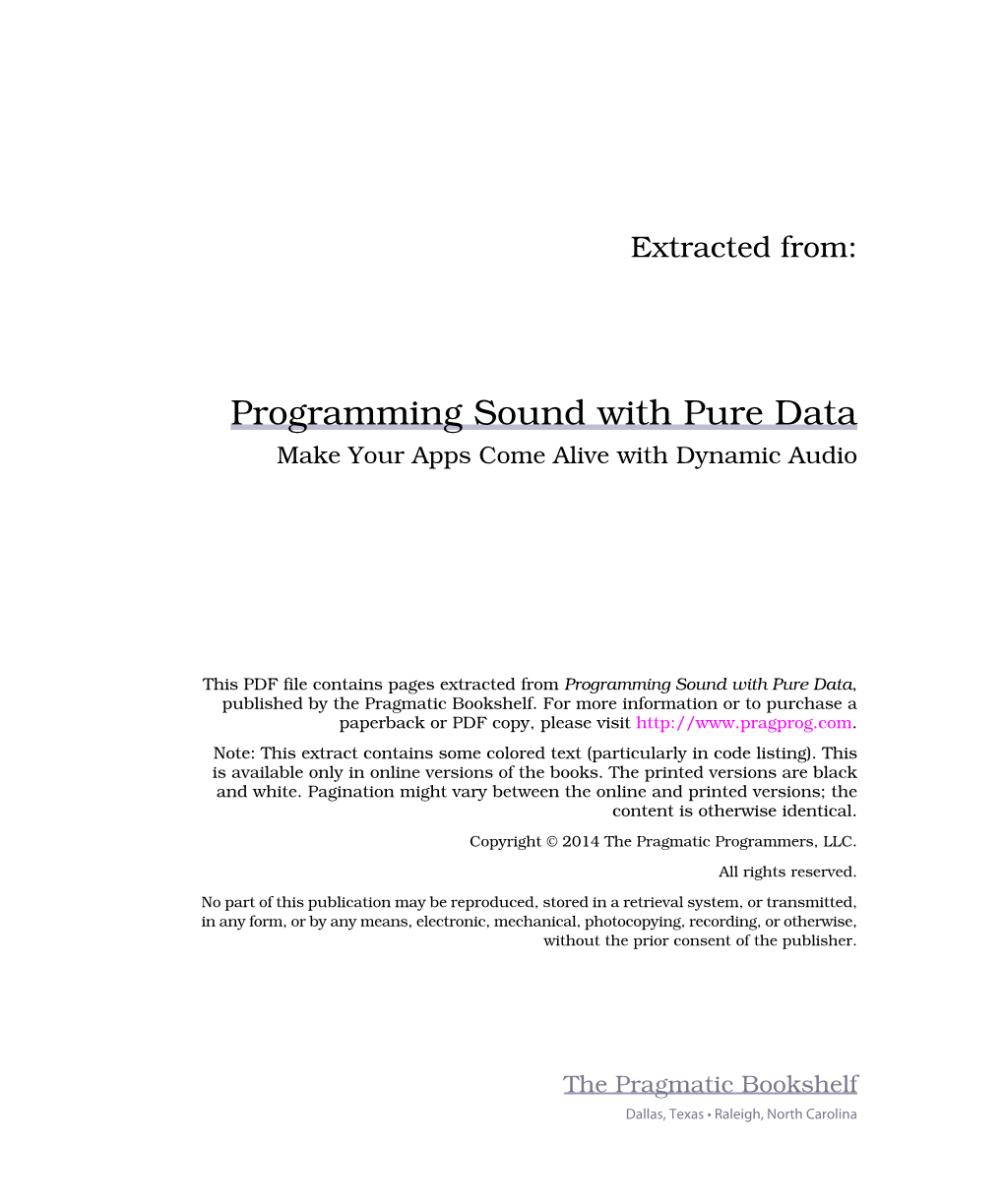 Programming Sound with Pure Data Make Your Apps Come Alive with Dynamic Audio