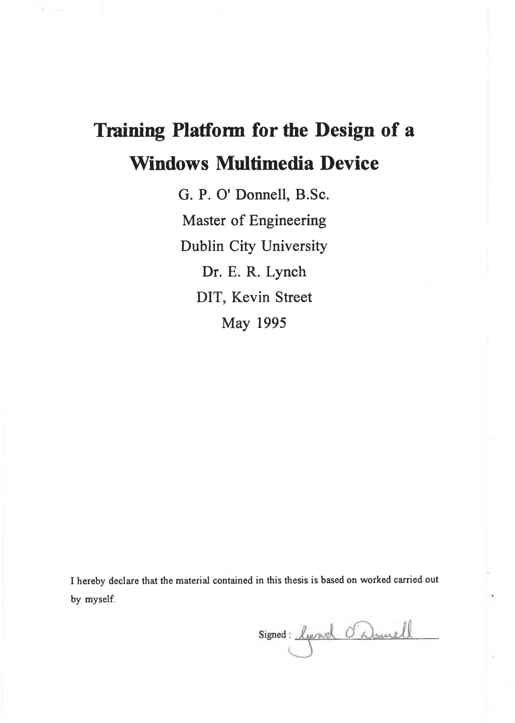 Training Platfoim for the Design of a Windows Multimedia Device G
