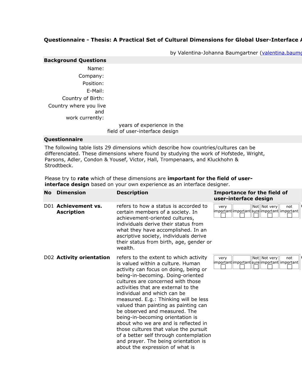 Questionnaire - Thesis: a Practical Set of Cultural Dimensions for Global User-Interface