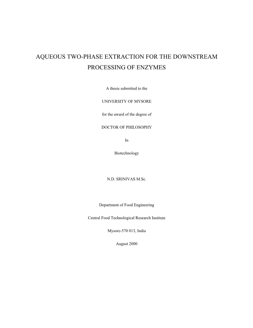 Aqueous Two-Phase Extraction for the Downstream Processing of Enzymes