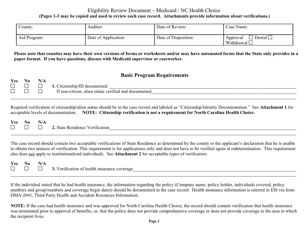 Audit Eligibility Review Document May 2009