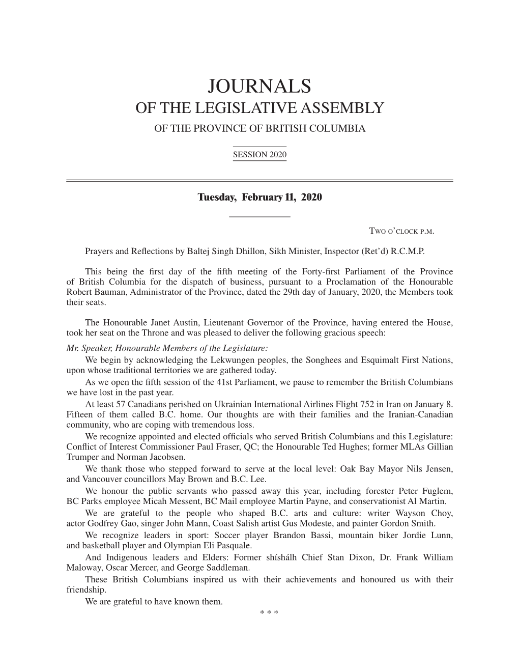 Journals of the Legislative Assembly of the Province of British Columbia