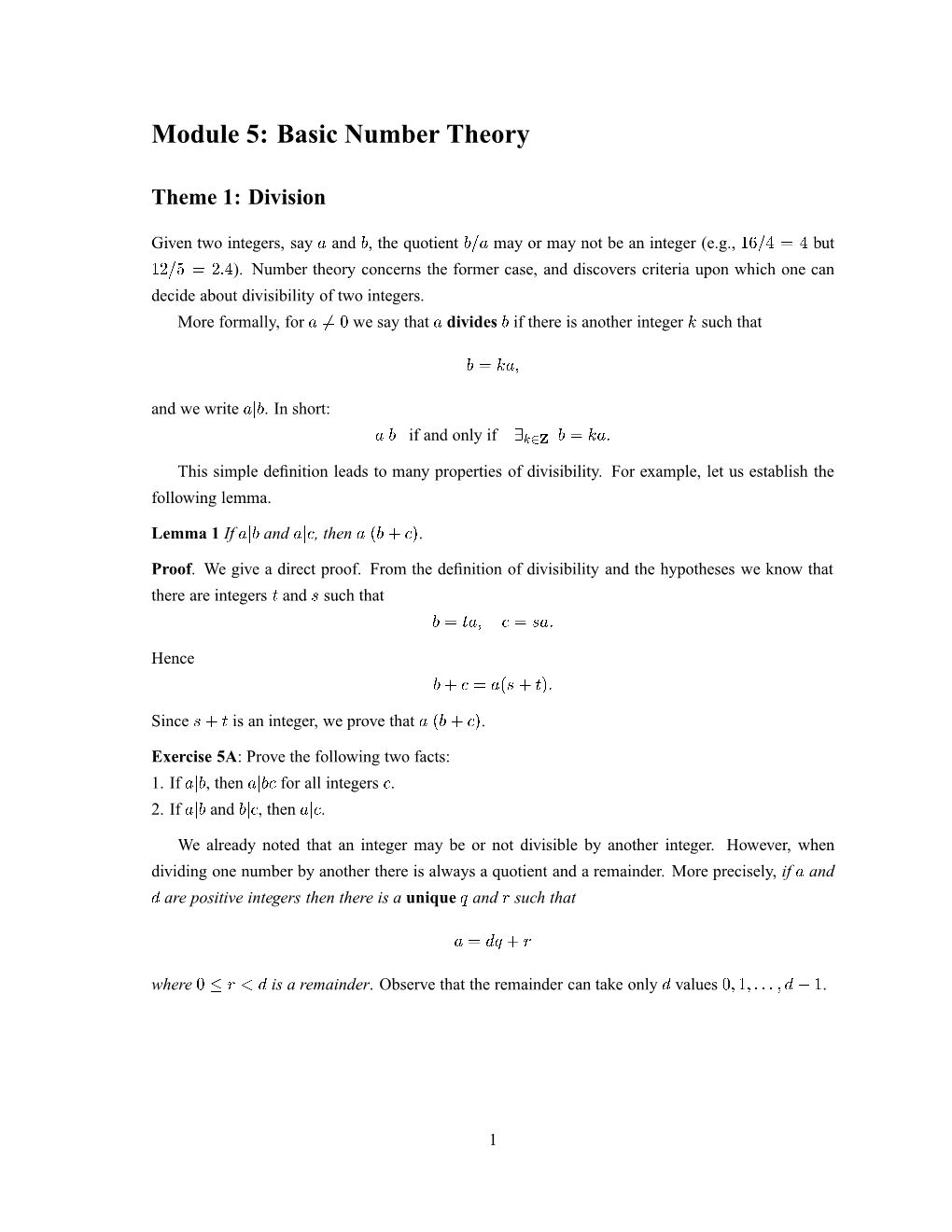 Module 5: Basic Number Theory