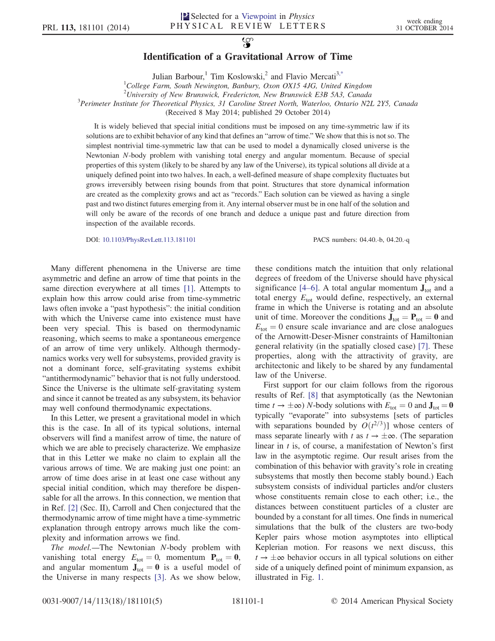 Identification of a Gravitational Arrow of Time