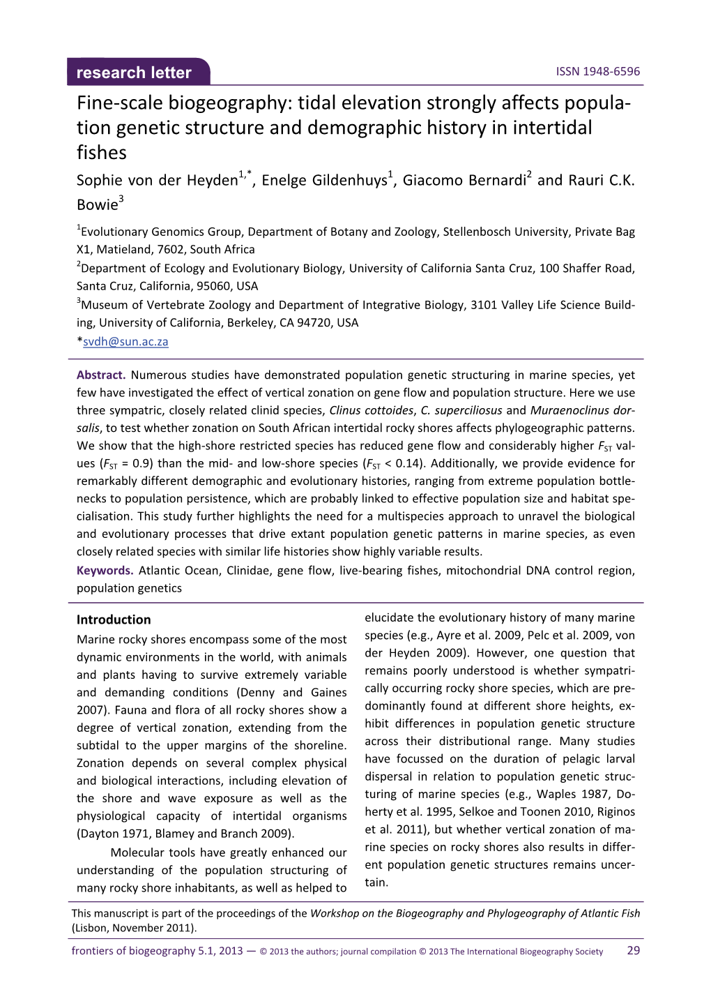 Fine-Scale Biogeography: Tidal Elevation Strongly Affects Popula