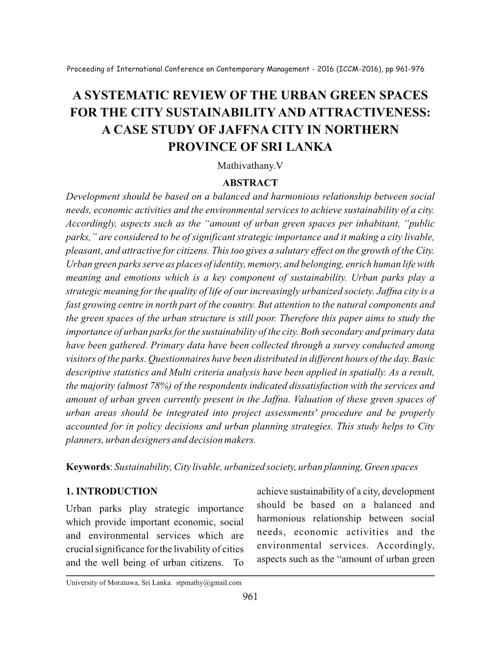 A Systematic Review of the Urban Green Spaces For