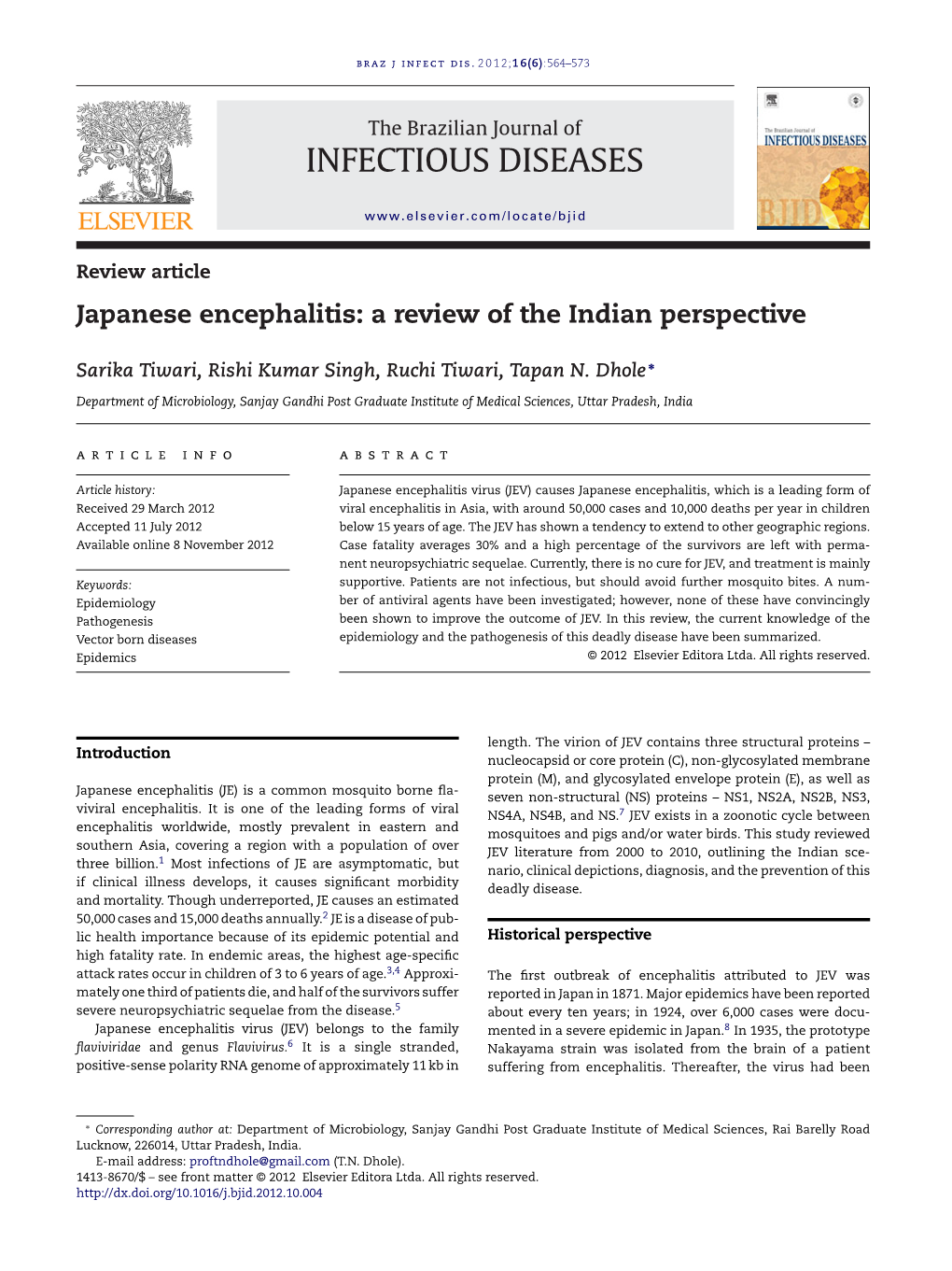 Japanese Encephalitis: a Review of the Indian Perspective