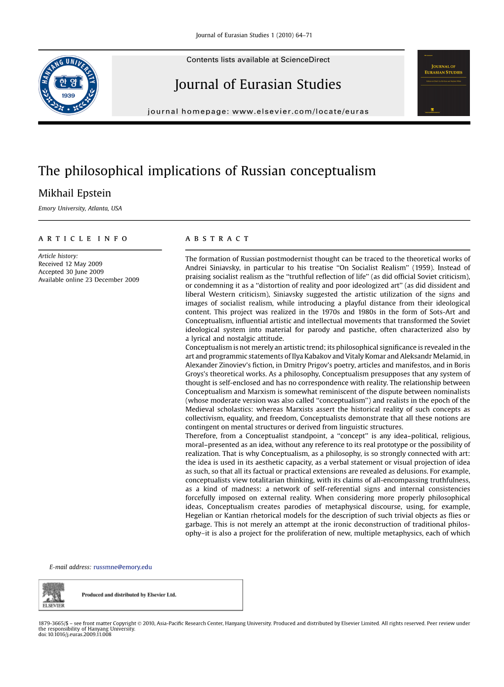 The Philosophical Implications of Russian Conceptualism