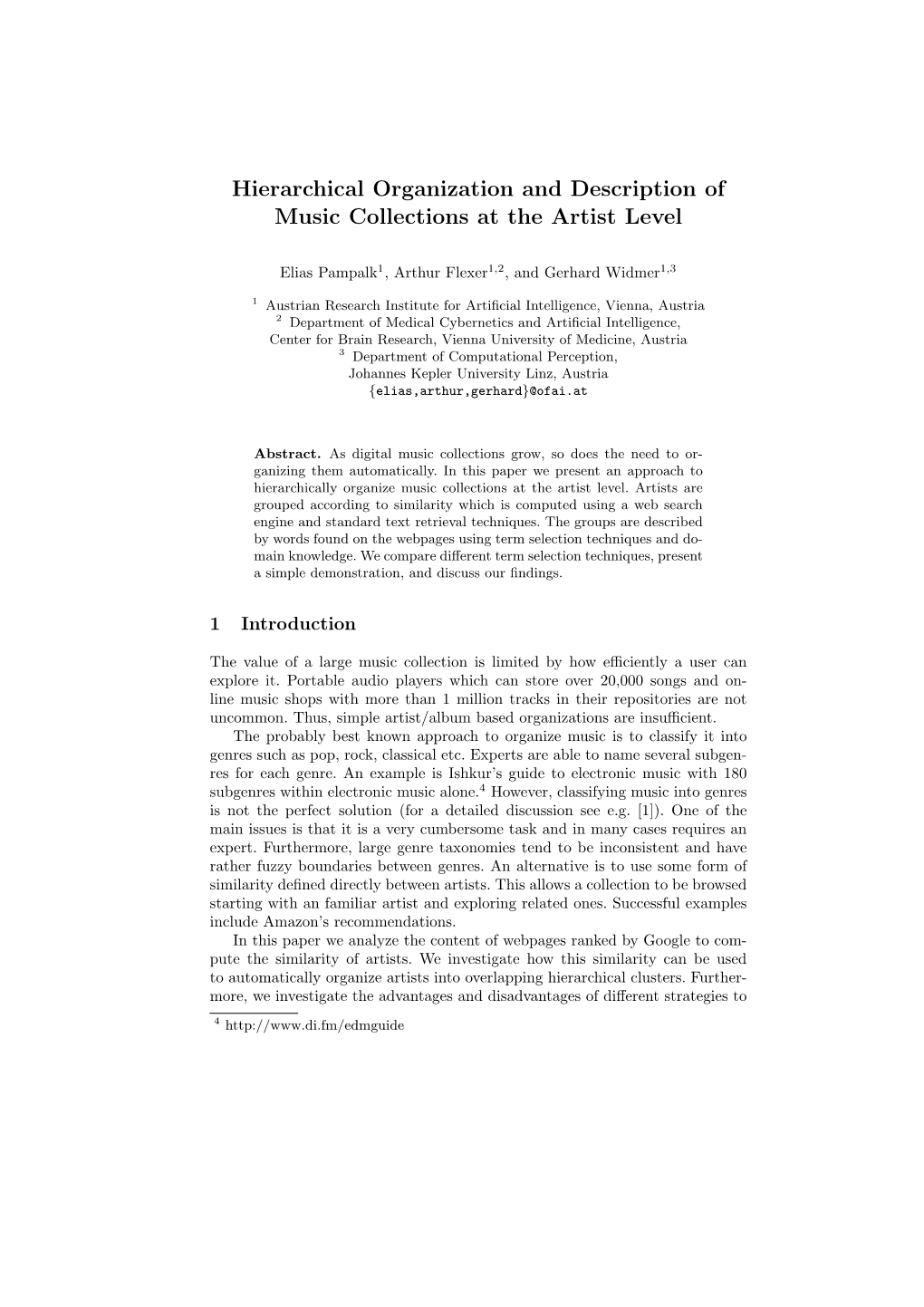 Hierarchical Organization and Description of Music Collections at the Artist Level