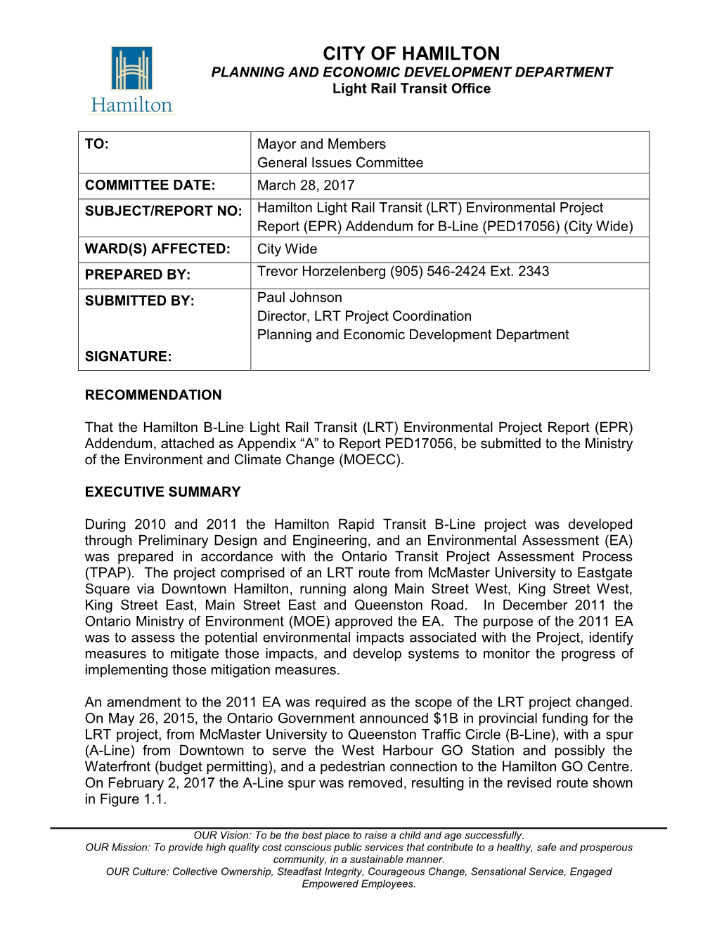 Transit Project Assessment Process (TPAP) Amendment for B-Line