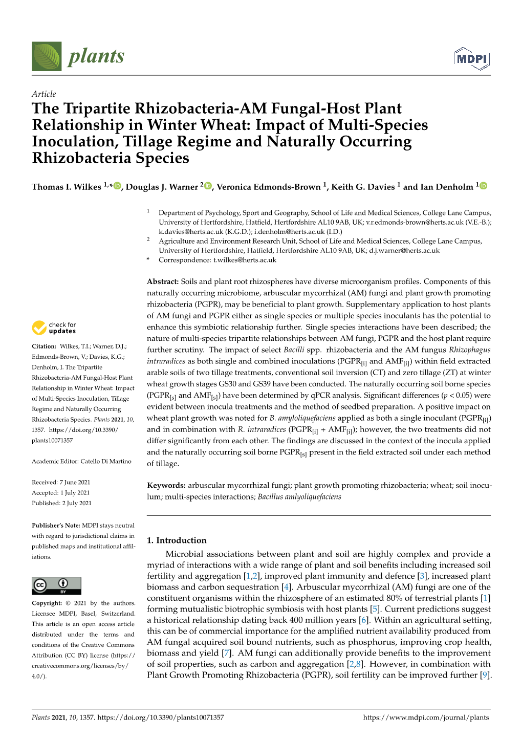 The Tripartite Rhizobacteria-AM Fungal-Host Plant Relationship in Winter Wheat