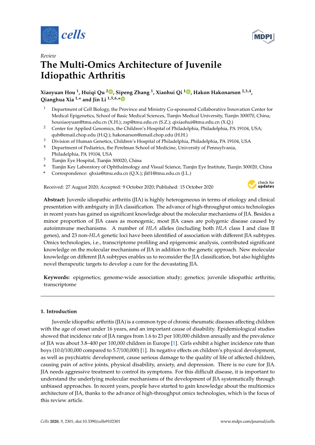 The Multi-Omics Architecture of Juvenile Idiopathic Arthritis