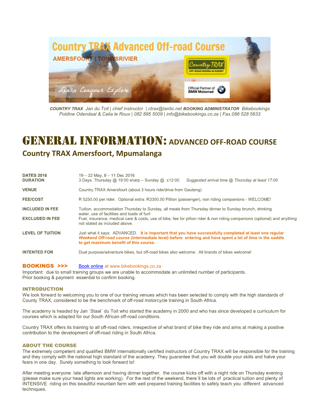 General Information:ADVANCED OFF-ROAD COURSE