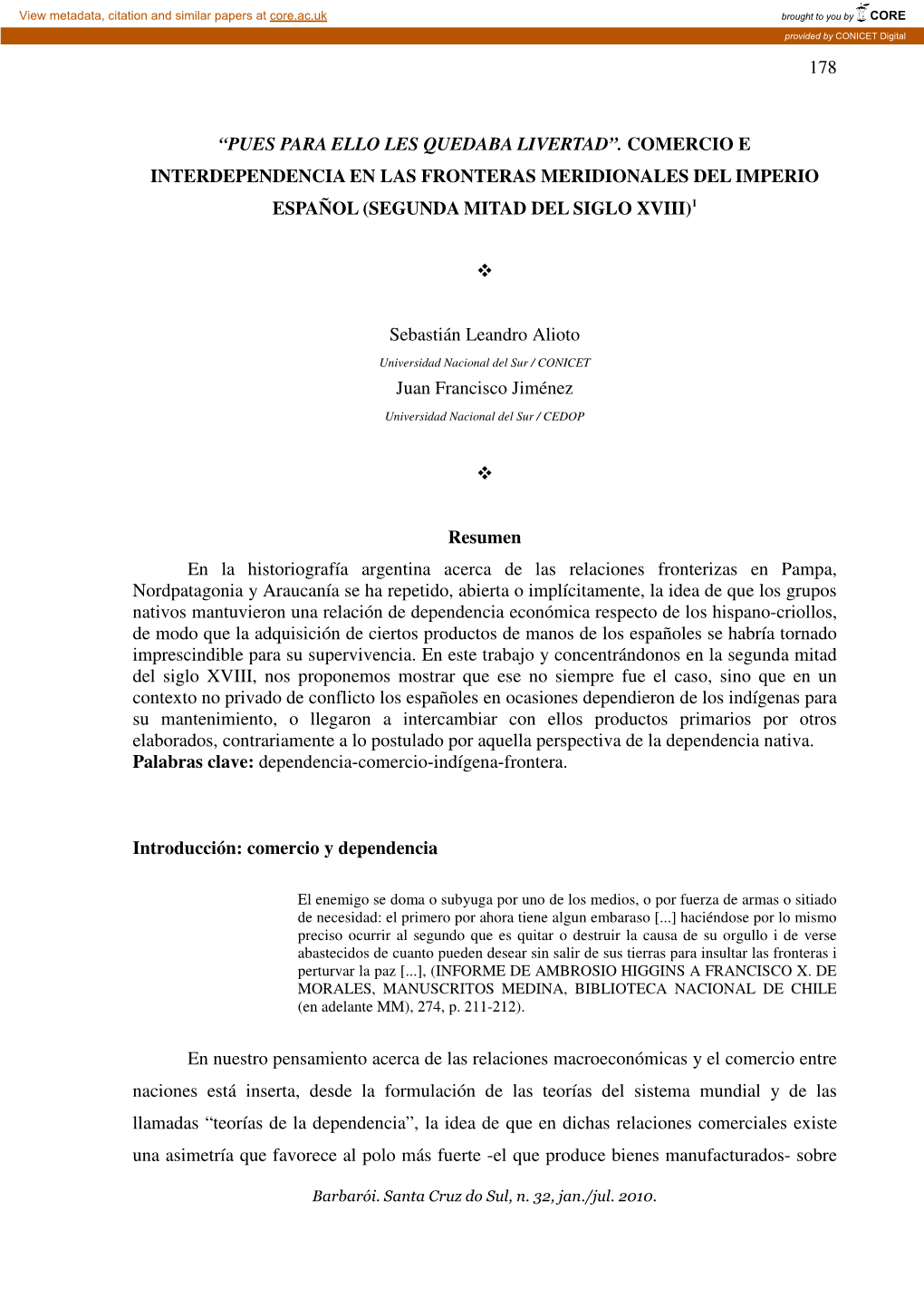 Comercio E Interdependencia En Las Fronteras Meridionales Del Imperio Español (Segunda Mitad Del Siglo Xviii) 1