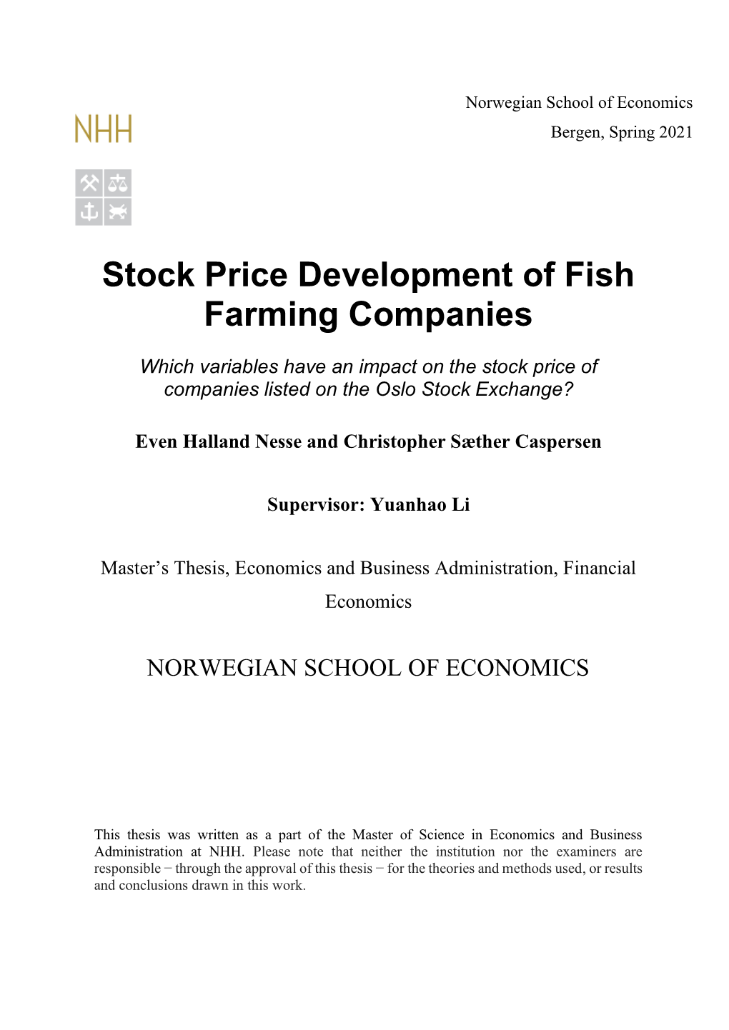 Stock Price Development of Fish Farming Companies