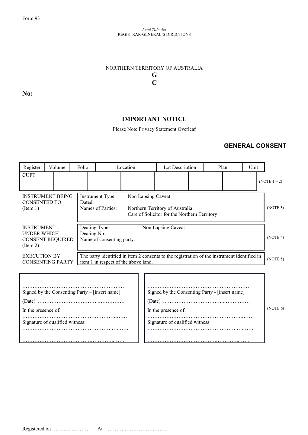 Form #93 - GENERAL CONSENT