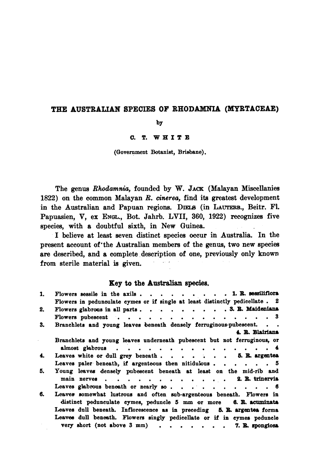 (Myrtaceae) Genus Rhodamnia