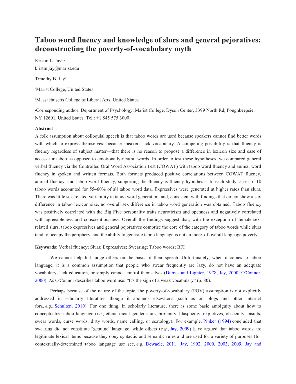 Taboo Word Fluency and Knowledge of Slurs and General Pejoratives: Deconstructing the Poverty-Of-Vocabulary Myth