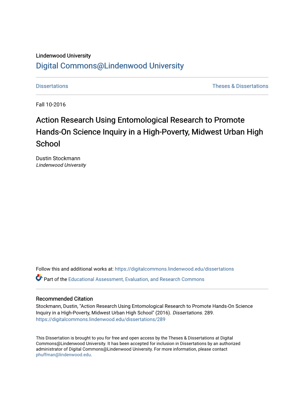 Action Research Using Entomological Research to Promote Hands-On Science Inquiry in a High-Poverty, Midwest Urban High School