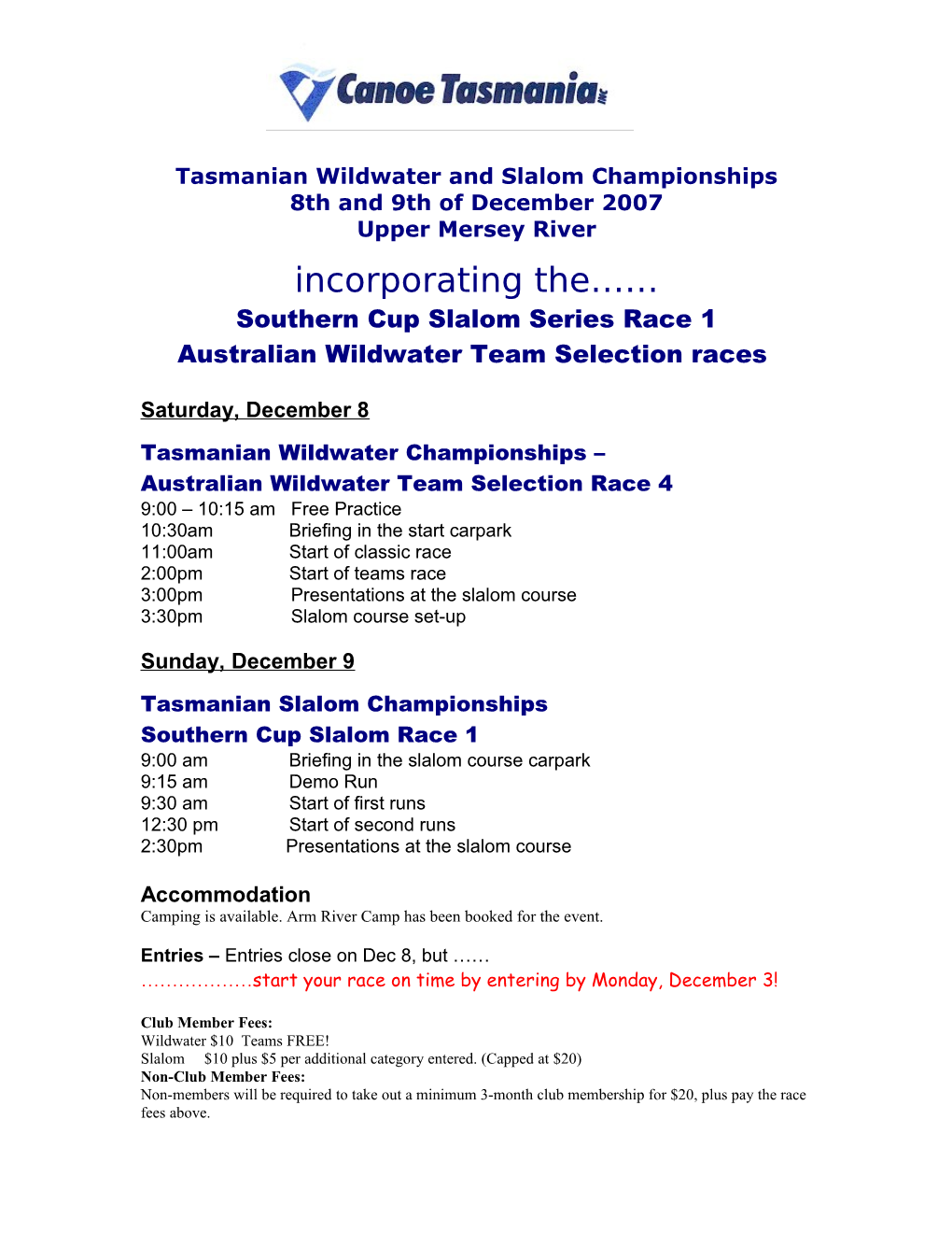Tasmanian Wildwater and Slalom Championships