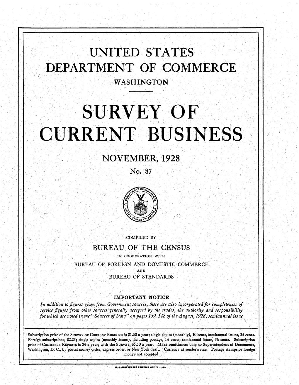 Survey of Current Business November 1928