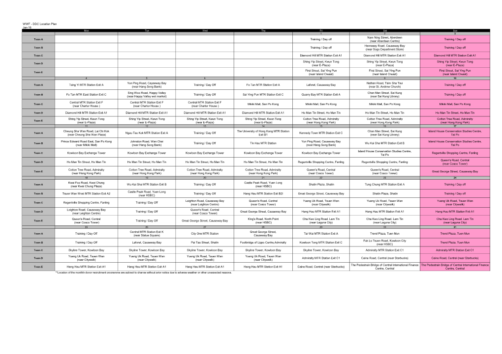 DDC Location Plan Jan-16 Training / Day Off Nam Ning Street, Aberdeen