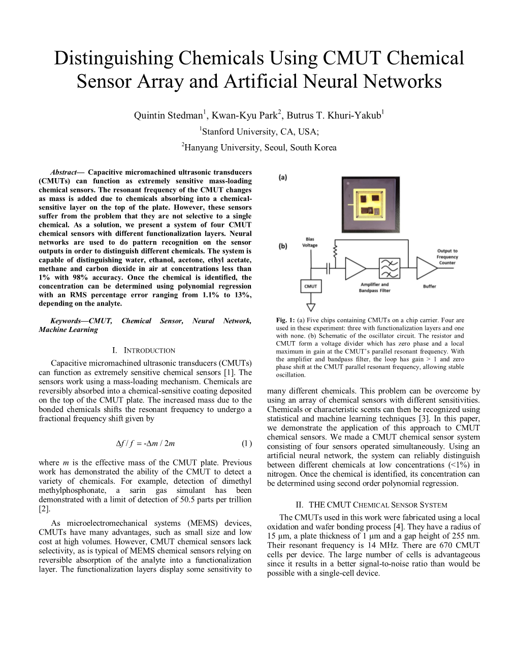 Distinguishing Chemicals Using CMUT Chemical Sensor Array and Artificial Neural Networks